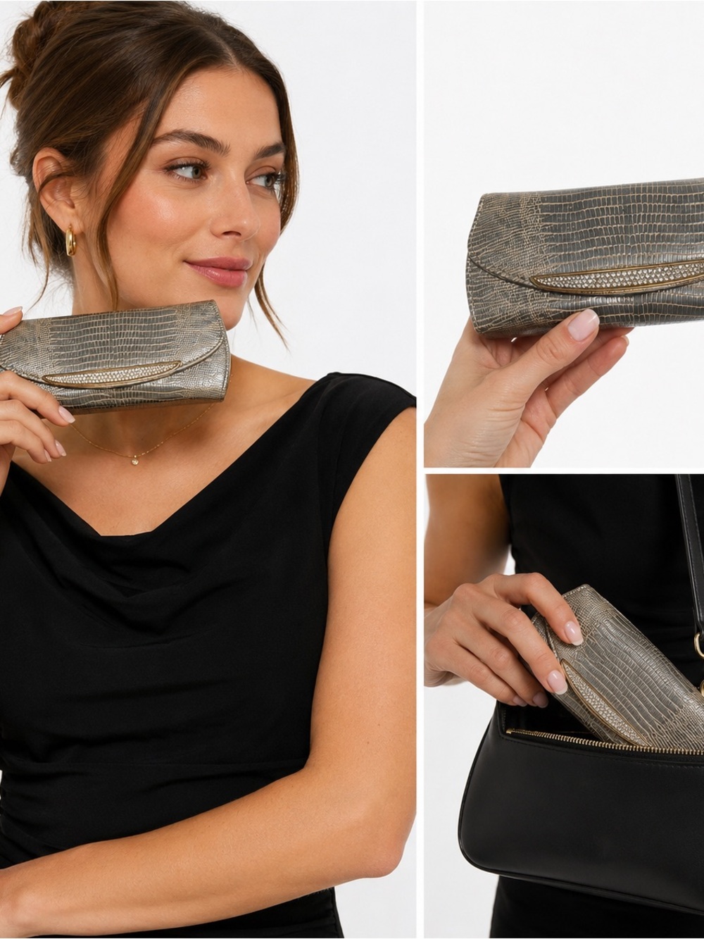 Vintage Judith Leiber Metallic Reptile Eyewear Case Mini Clutch
